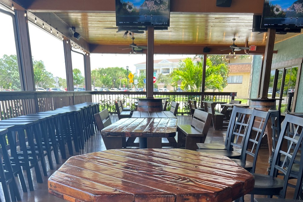 Tables and chairs on restaurant patio